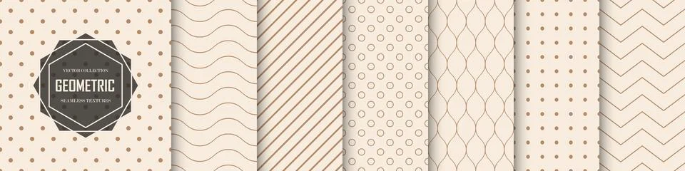Collection of seamless geometric beige patterns. Vector minimalistic repeatable Stock Illustration