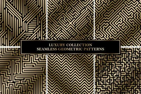 Collection of seamless geometric luxury patterns. Gold gradient design - Illustrazione stock