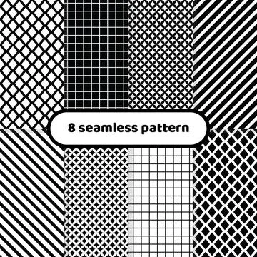 Collection of seamless geometric minimalistic patterns. Black and white. Stock Illustration