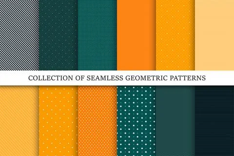 Collection of seamless geometric minimalistic patterns. Simple dotted and Illustrazione stock