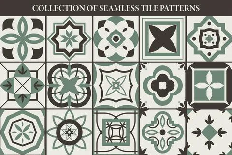 Collection of seamless geometric mosaic patterns - vintage tile textures Illustrazione stock