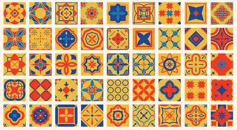 Collection of seamless geometric mosaic patterns - trendy color tile textures Illustrazione stock