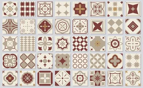 Collection of seamless geometric mosaic patterns - trendy tile textures. Deco Stock Illustration