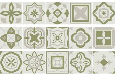 Collection of seamless geometric mosaic patterns - trendy green tile textures Illustrazione stock