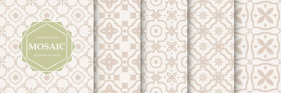 Collection of seamless geometric mosaic patterns - trendy tile textures. Deco Illustrazione stock