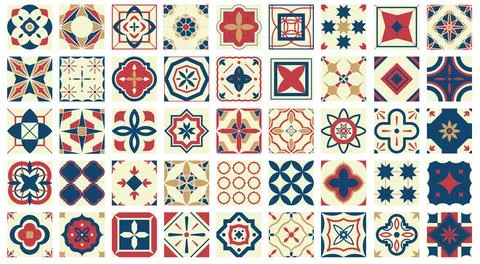 Collection of seamless geometric mosaic patterns - trendy color tile textur.. Illustrazione stock