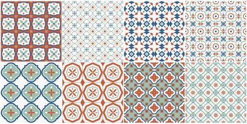 Collection of seamless geometric mosaic patterns - trendy color tile textur.. イラスト素材