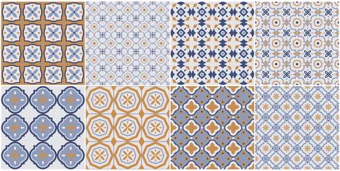 Collection of seamless geometric mosaic patterns - trendy color tile textur.. Stock-Illustration