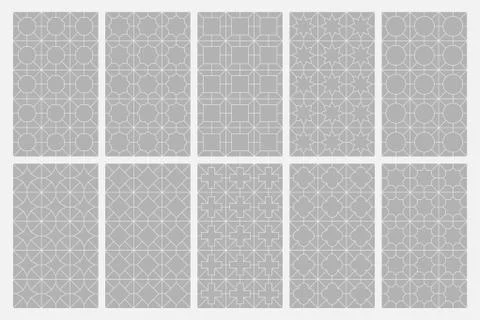 Collection of seamless geometric ornamental vector patterns. Symmetric oriental Illustrazione stock