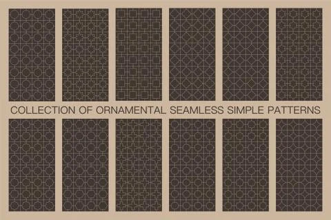 Collection of seamless geometric ornamental vector patterns. Symmetric oriental 스톡 일러스트