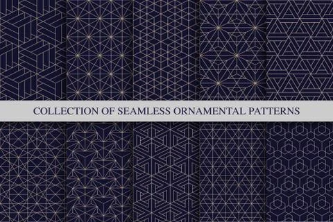 Collection of seamless geometric ornamental vector patterns. Tile oriental Illustrazione stock