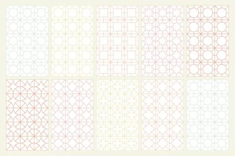 Collection of seamless geometric ornamental vector patterns. Symmetric oriental Illustrazione stock