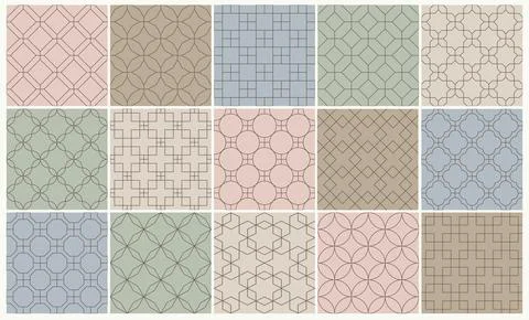 Collection of seamless geometric ornamental vector patterns. Tile oriental Stock Illustration