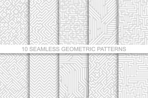 Collection of seamless geometric patterns - gray striped design. Vector digital Illustrazione stock