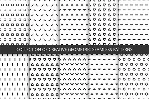 Collection of seamless geometric patterns - minimalistic design. Abstract simple Stock Illustration