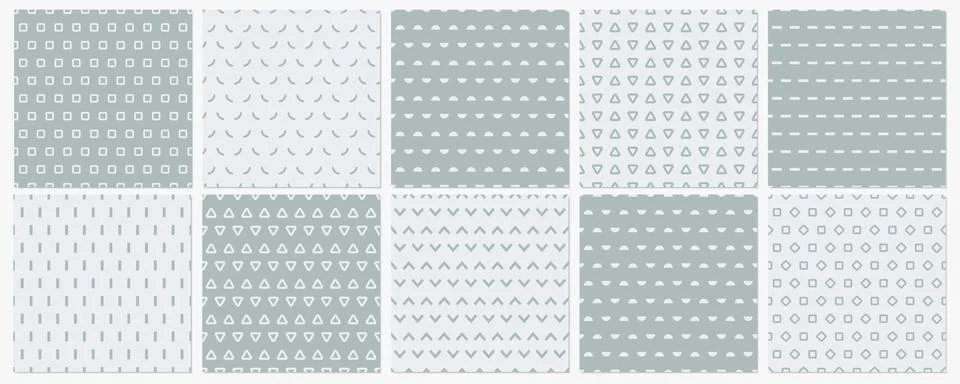 Collection of seamless geometric patterns - minimalistic design. Abstract simple Stock Illustration
