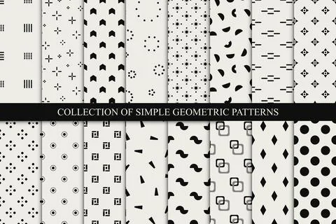 Collection of seamless geometric patterns. Monochrome repeatable minimalistic 스톡 일러스트