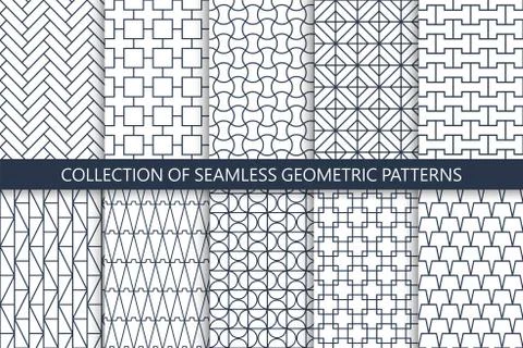 Collection of seamless geometric patterns - ornamental vector backgrounds 库存插图