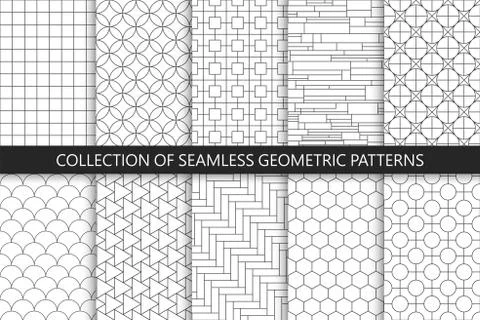 Collection of seamless geometric patterns. Simple vector backgrounds. Countur Illustrazione stock