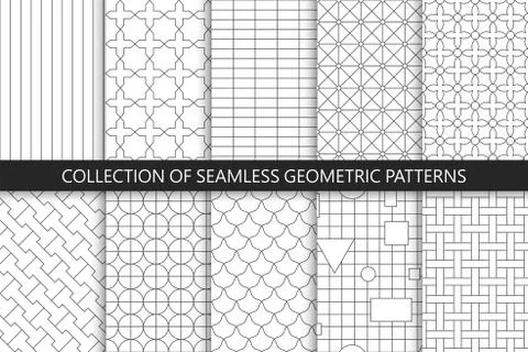 Collection of seamless geometric patterns. Simple vector backgrounds Ilustração Stock