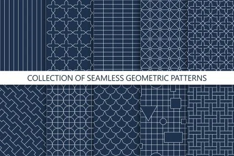 Collection of seamless geometric patterns. Vector minimalistic backgrounds Stock Illustration