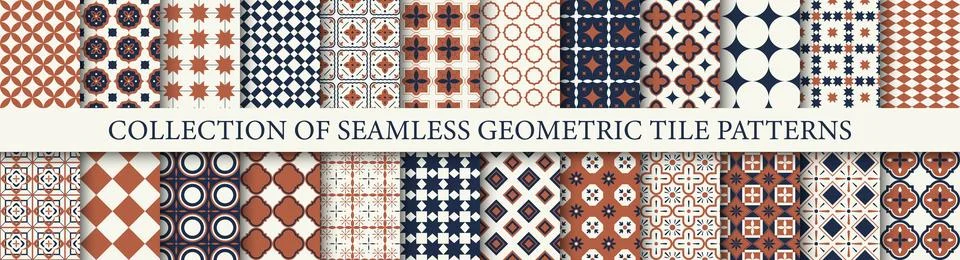 Collection of seamless geometric tile patterns in mediterranean style. Terr.. Stock Illustration