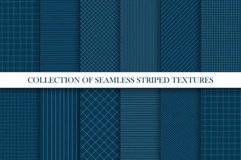 Collection of seamless geometric vector patterns. Striped textures. Illustrazione stock