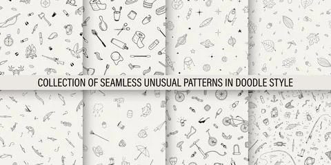 Collection of seamless hand drawn patterns in doodle style. Vector monochrome Stockillustratie
