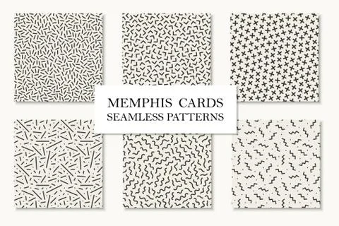 Collection of seamless memphis patterns, cards. Mosaic textures. Retro design 80 Illustrazione stock