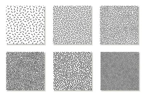 Collection of seamless memphis patterns, cards. Mosaic black and white textures Illustrazione stock