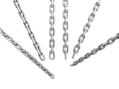 Collection of seamless metal chains colored silver 3d render on white Stock Illustration