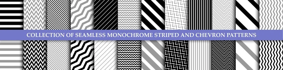 Collection of seamless monochrome geometric patterns. Minimal black and whi.. Stockillustratie