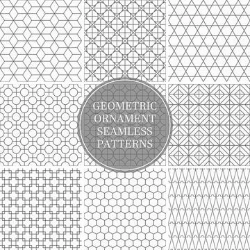 Collection of seamless ornamental geometric patterns. Trendy vector oriental 스톡 일러스트