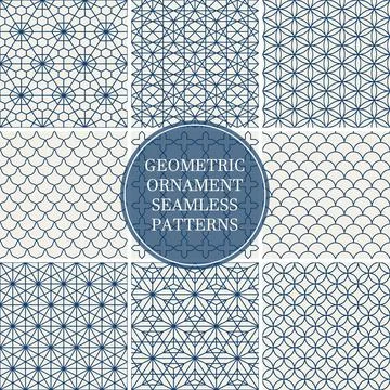 Collection of seamless ornamental geometric patterns. Trendy vector oriental 스톡 일러스트