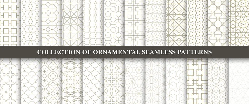 Collection of seamless ornamental vector patterns. Grid geometric oriental Stock Illustration