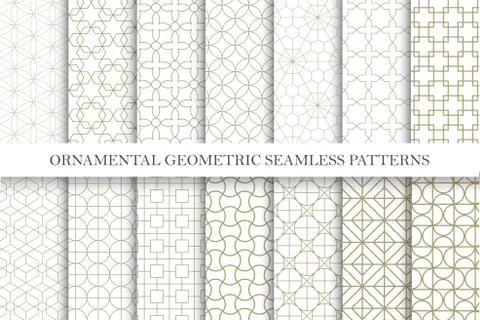 Collection of seamless ornamental vector patterns. Grid geometric oriental Stock Illustration