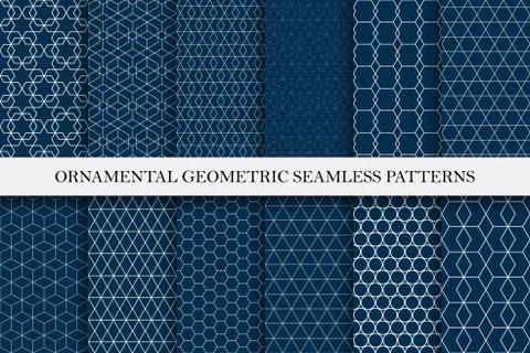 Collection of seamless ornamental vector patterns. Grid geometric oriental Stock Illustration