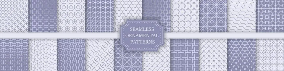 Collection of seamless ornamental vector patterns. Violet oriental delicate イラスト素材