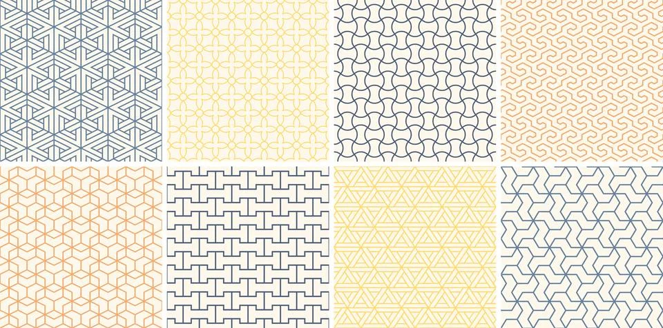 Collection of seamless ornamental vector patterns. Color simple oriental 库存插图