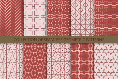 Collection of seamless ornamental vector patterns. Red oriental symmetry Иллюстрация