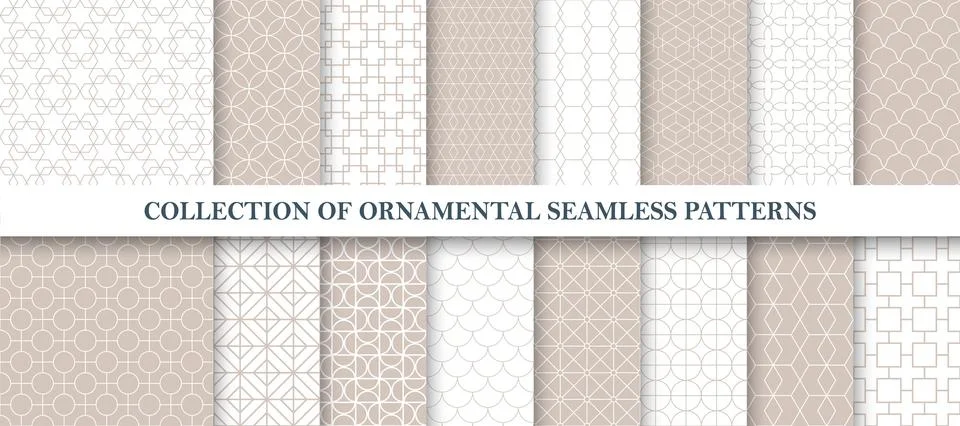 Collection of seamless ornamental vector patterns. Beige elegant oriental v.. Stock Illustration