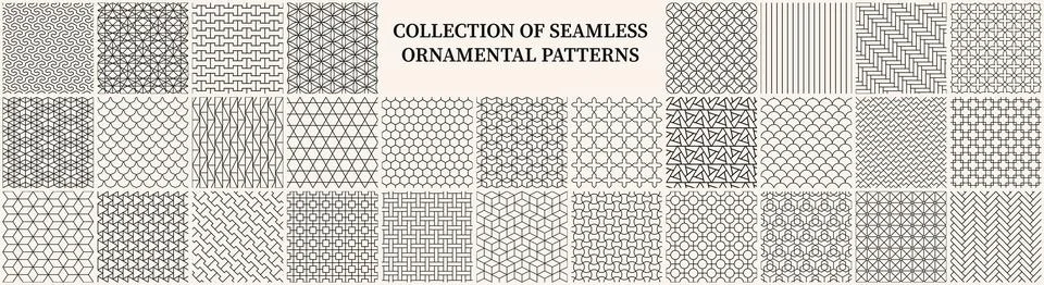 Collection of seamless ornamental vector patterns. Beige elegant oriental vin 스톡 일러스트