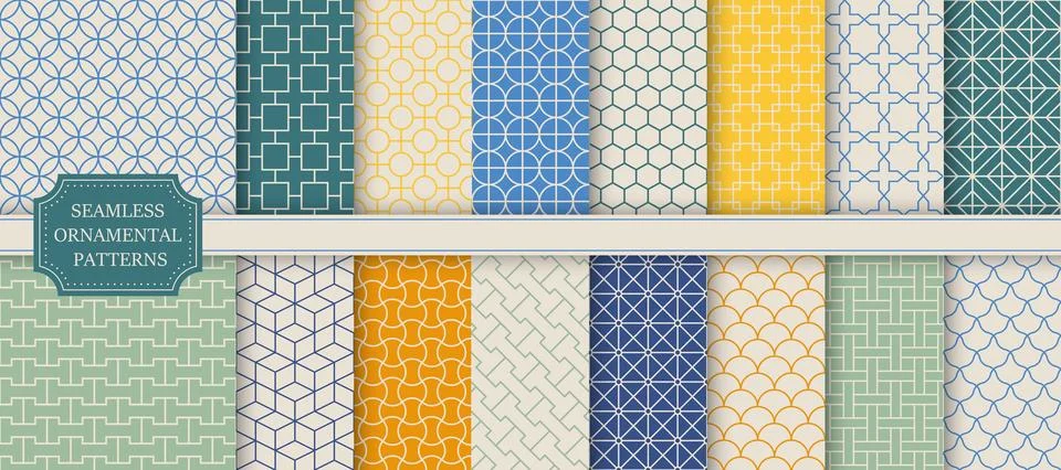 Collection of seamless ornamental vector patterns. Color oriental vintage Stock Illustration