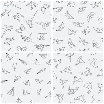 Collection of seamless paper origami patterns. Abstract creative backgrounds Stock Illustration