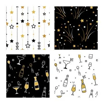 Collection of seamless pattern designs for celebrations , birthday and Stock Illustration