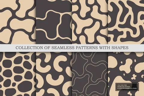 Collection of seamless patterns with abstract shapes. Brown creative vector Illustrazione stock