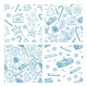 Collection of seamless patterns with Christmas and New year elements, cooki.. Illustrazione stock