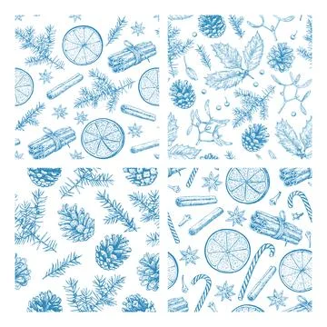 Collection of seamless patterns with Christmas and New year elements, cooki.. Stock Illustration