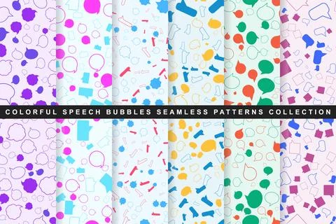 Collection of seamless patterns with colorful speech bubbles Stock Illustration