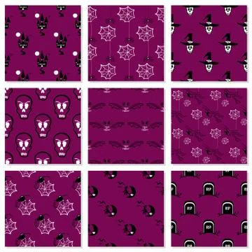 Collection Of Seamless Patterns Halloween Stock Illustration